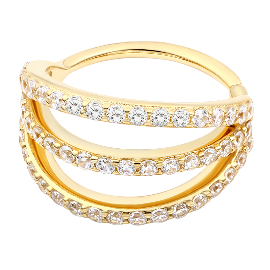 Eternal Metal 14k Solid Gold 3-layered 5a Cz Paved Forward Facing Ear <000000> Nose Hoop Belly <000000> Lip Piercing Seamless Ring Jewelry 6