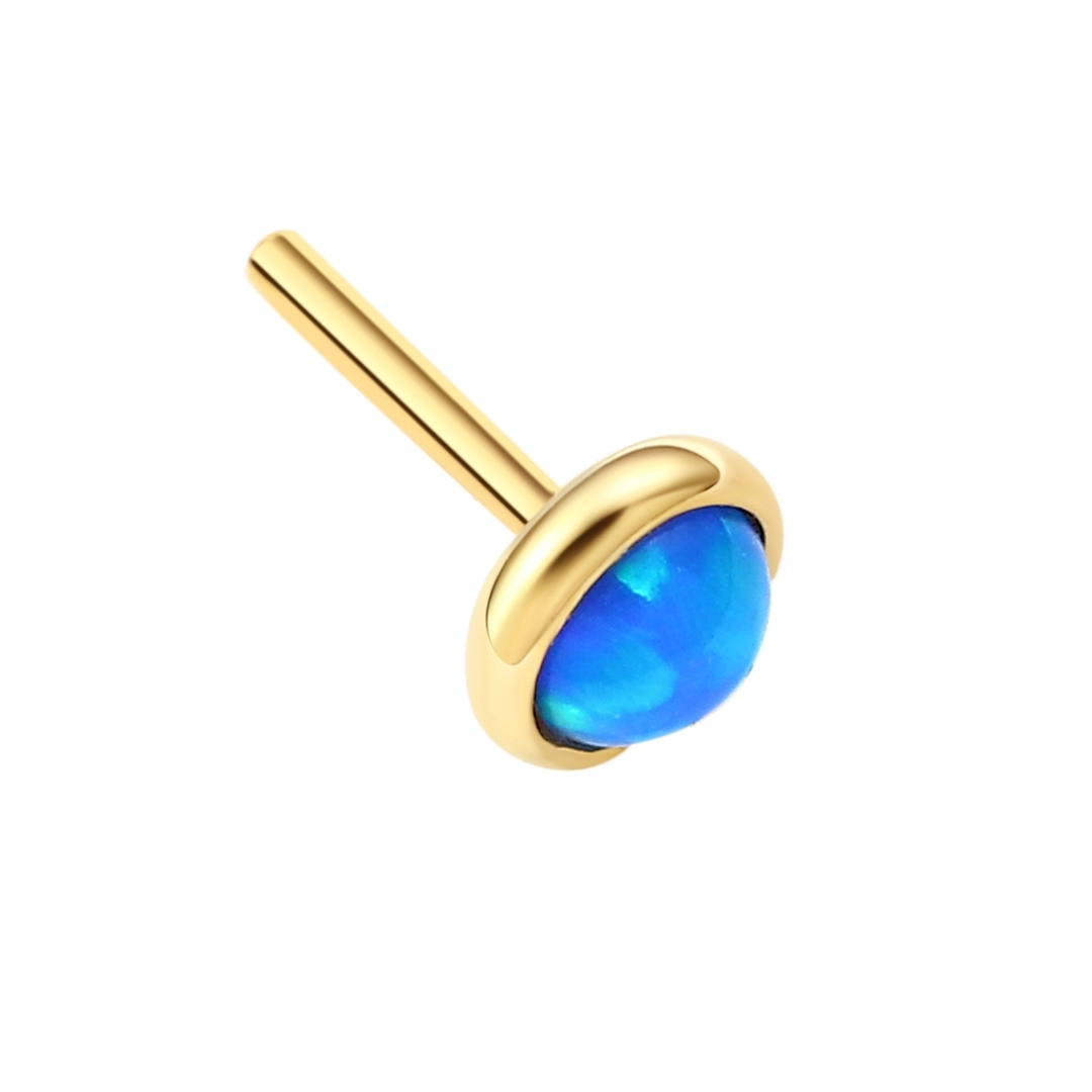 Eternal Metal 14k Solid Yellow Gold Bluewhite Opal Stone Noseear Piercing Jewelry Labret Helix Threadless Push In Ends Tops 1