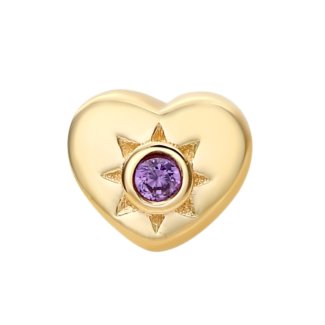 Eternal Metal 14k Solid Gold Threadless Push Pin Ends Heart Shaped Purple Zircon Piercing Jewelry 1