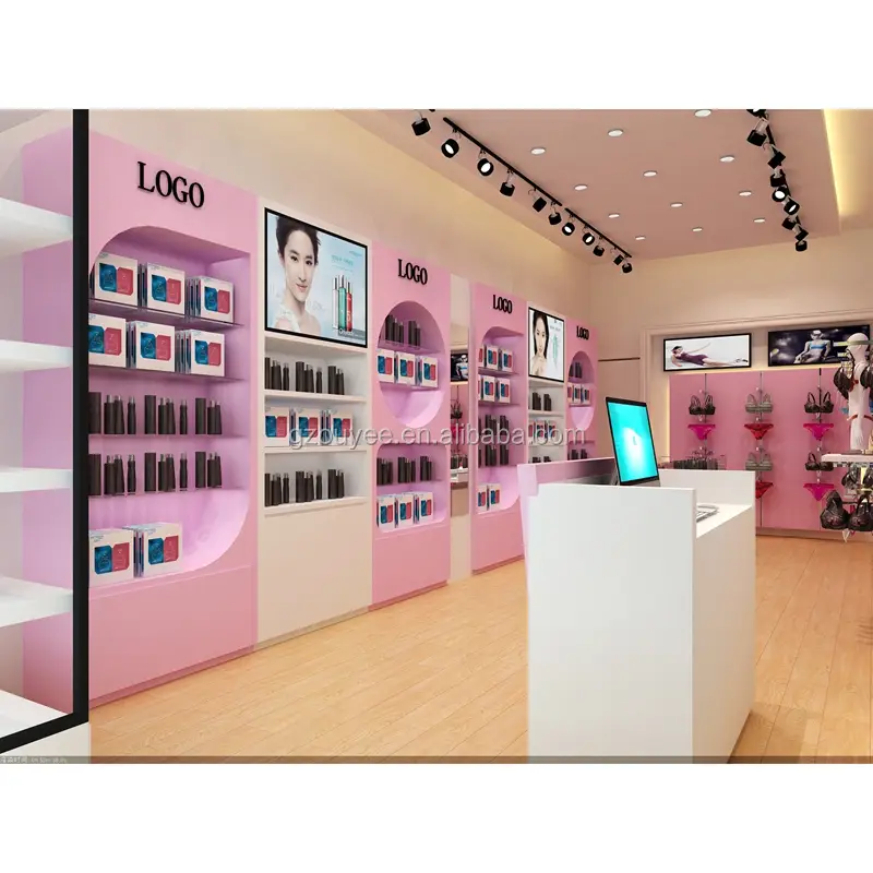Kosmetikvitrinenregale aus Holz für kleine Kosmetikgeschäfte 1