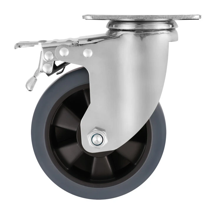 Mid Heavy Duty 125mm Gray Tpr Silent Trolley Caster Wheels Wtih Brake 1