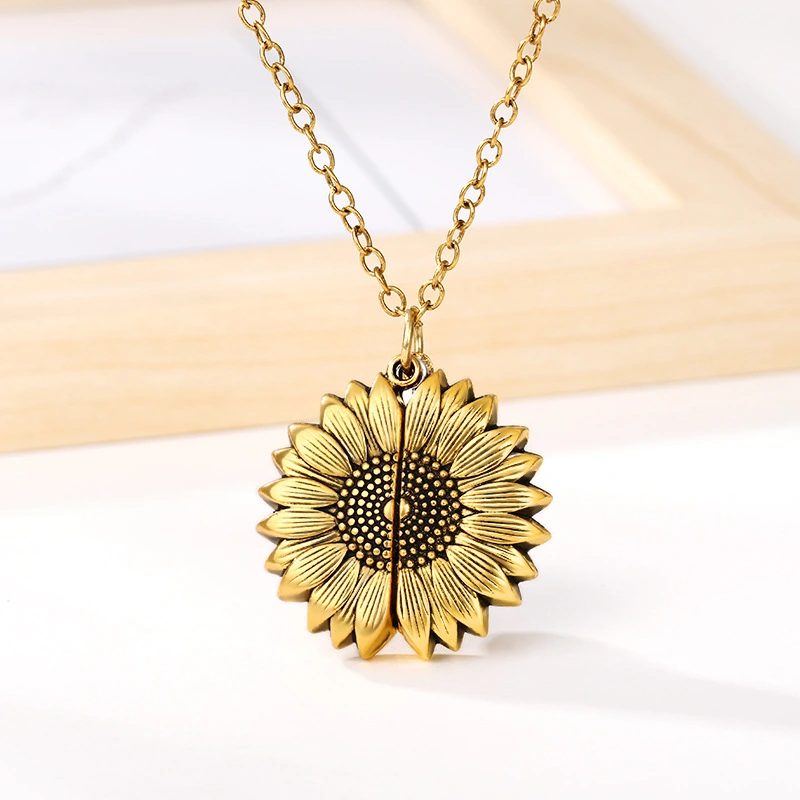 Europe And America Can Open Double-sided Engraved Sunflower Necklaces,Women's Personalized Retro New Products Are Popular 1