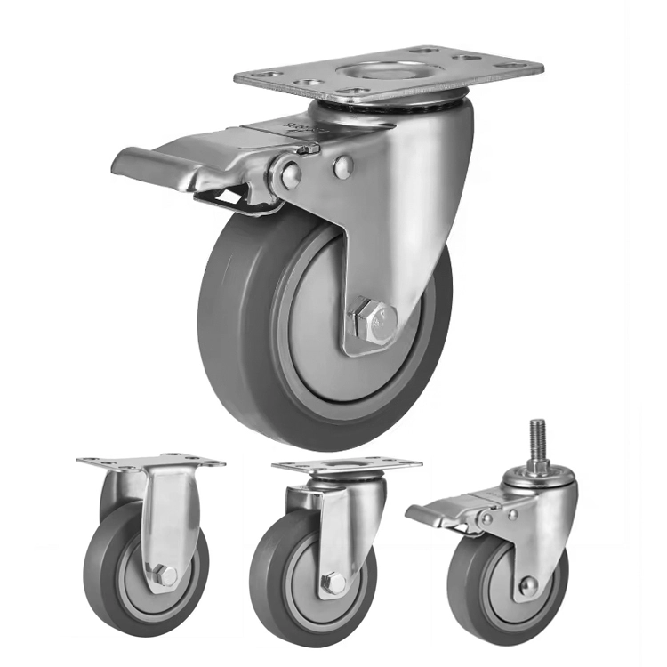 Medium Duty Stainless Steel 3/4/5inch Caster Top Plate Threaded Stem Castor Trolley Casters Wheel 1
