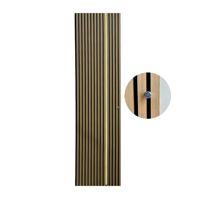LED Lights with Wood Slat Wall Panels and Felt Acoustic Sound Absorbing Panels 1
