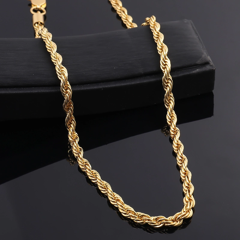 Hiphop Jewelry Solid 18k Yellow Gold Rose Gold Filled Men's 1.15mm 1.45mm 18inches Diamond Cut Rope Chain Necklace 1