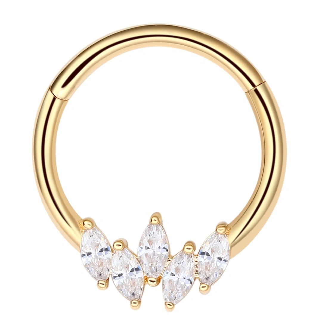 Eternal Metal 14k Solid Gold 5 Marquise Cz Hinged Segment Clicker Ring Piercing Jewelry 1