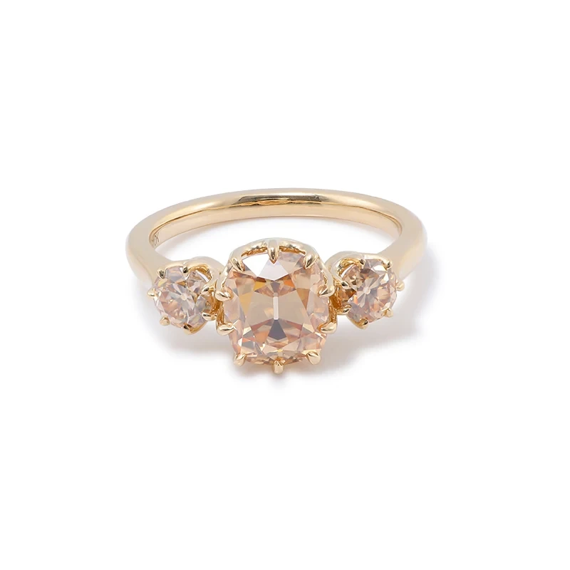 Provence Fine Jewelry 10k Jaune Gold 7x8 mm Couleur de champagne Coup de coussin antique Coup Moisanite Diamond Rings pour femmes cadeaux 1