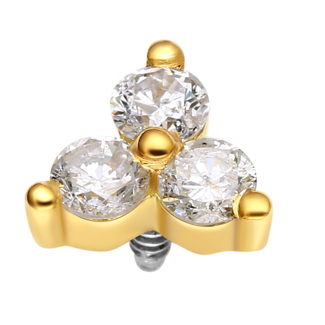 Piercing de orelha em formato de flor de ouro maciço 14k em metal eterno, zircônia cúbica 5a, pavê, umbigo, labret, joias com pontas rosqueadas internamente 1