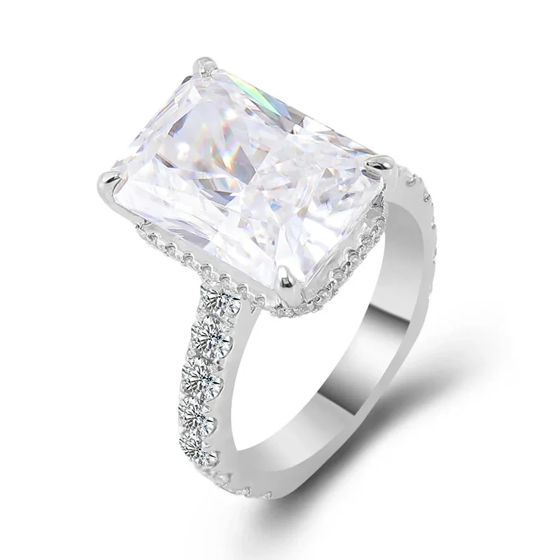 Bague de luxe en or blanc avec diamants Moissanite 5 carats et taille radiant 14 carats pour femme 1