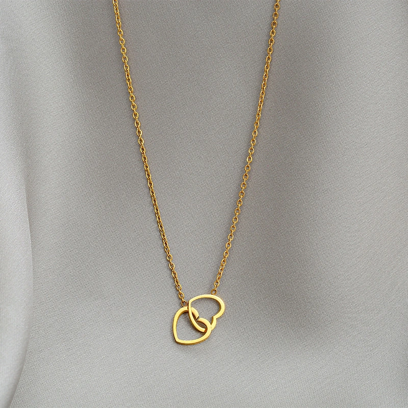 Light Luxury And Niche Design Sense Collarbone Chain Titanium Steel Not Fading Double Heart Pendant Necklace For Women 1