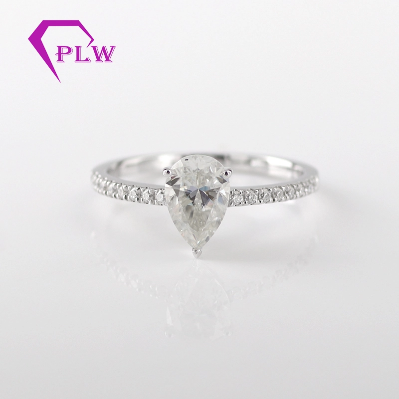 2mm Band Width White Gold 2 Carat Moissanite Pear Ring Engagement Ring 1