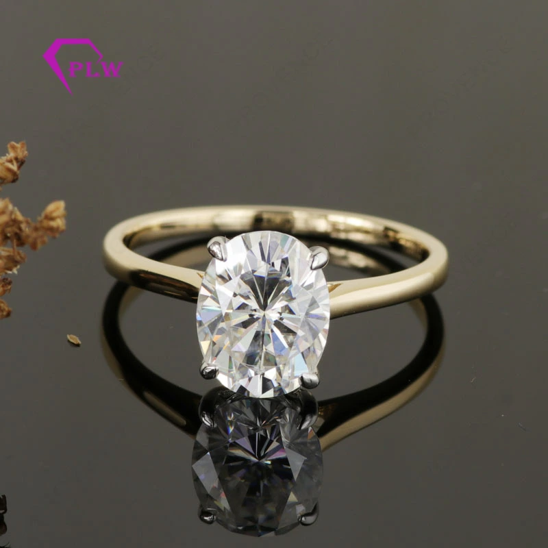 Solitaire Coupe ovale Coupe 6x8mm 1,5 Carat Moisanite Stones 14K Anneau de fiançailles en or jaune 1