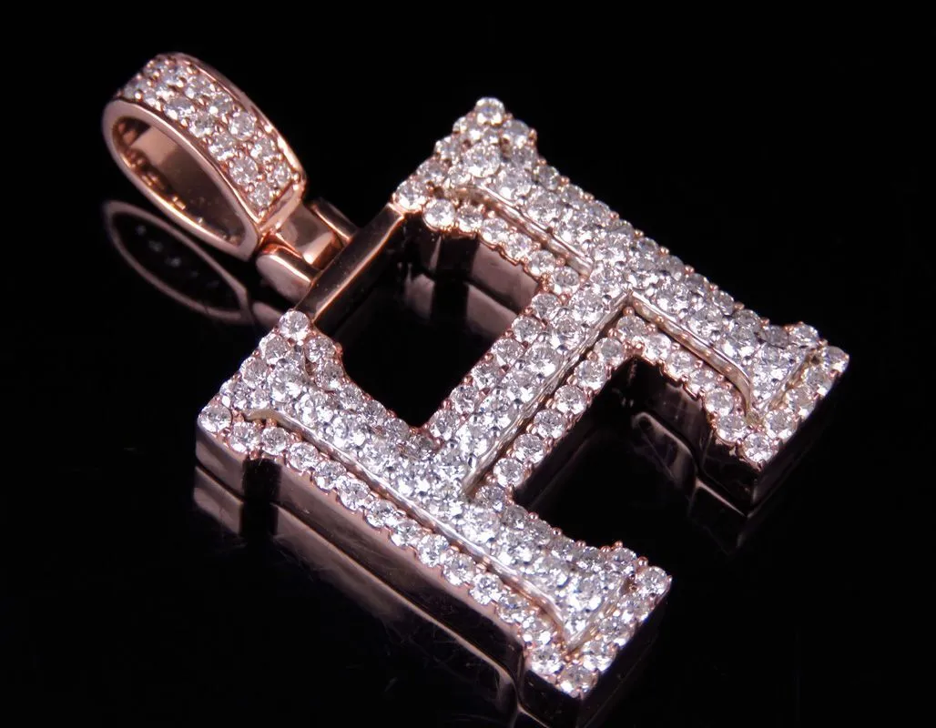 Atemberaubende echte 10k Rose & Weißgoldbrief H Anhänger mit Moissanit Diamond 1