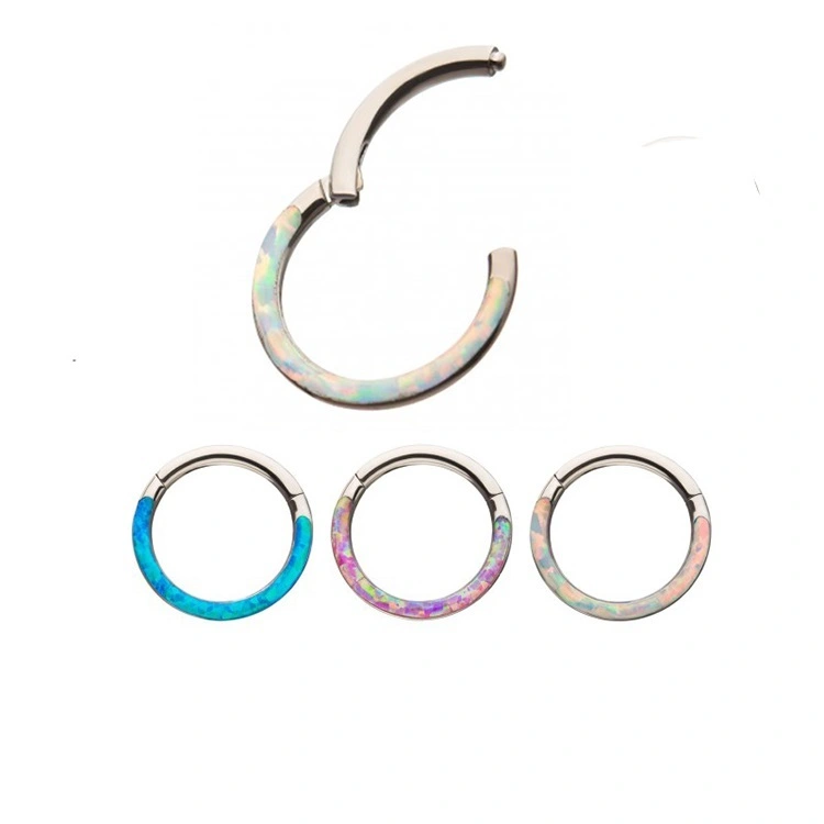 Titanium Hinged Segment Hoop Rings Eternal Metal Astm F136 Titanium Qingdao Unisex Synthetic Opal Titanium Or Custom Colors 1