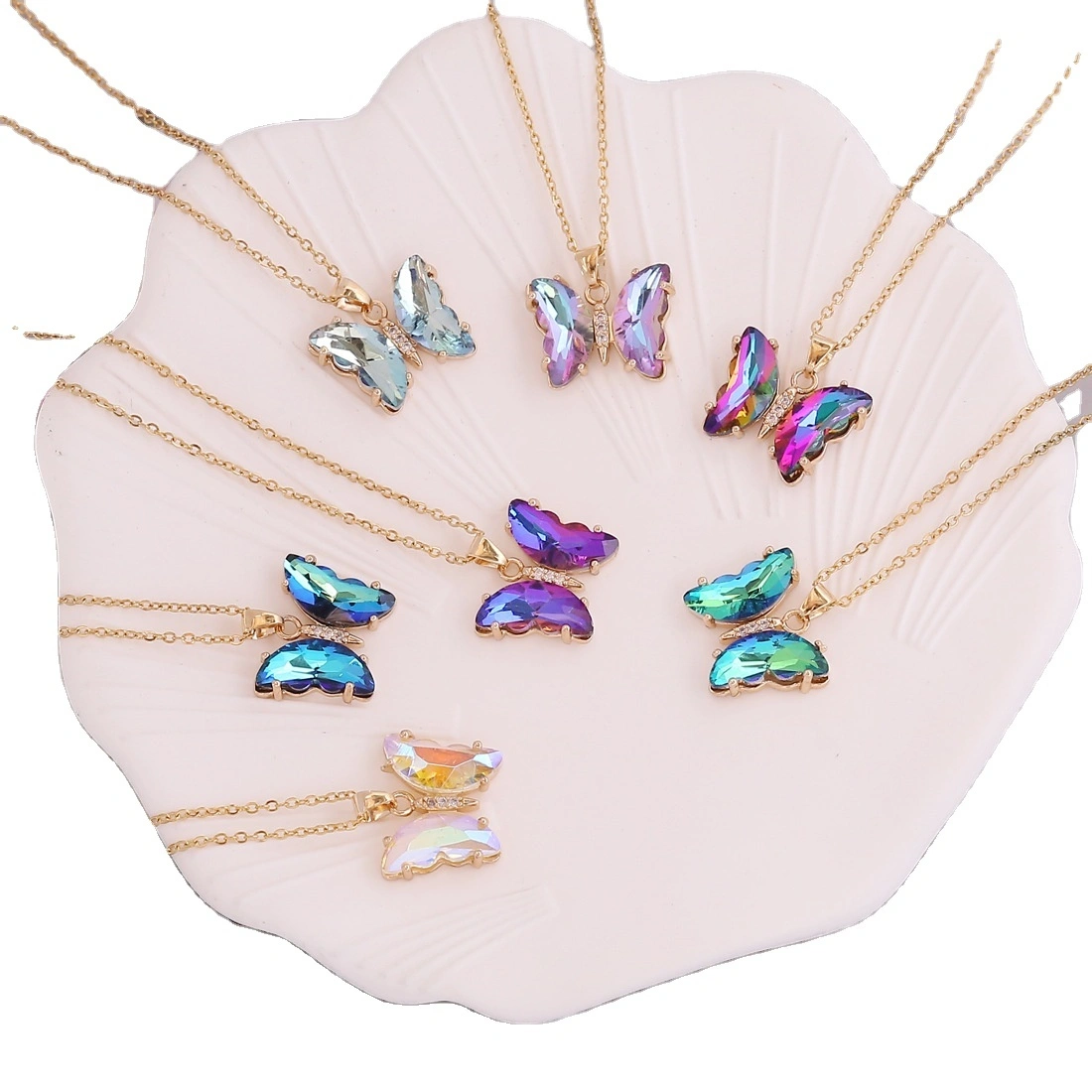 New Gradient Butterfly Necklace Women's Fashion Stainless Steel Glass Zircon Pendant Personalized 1