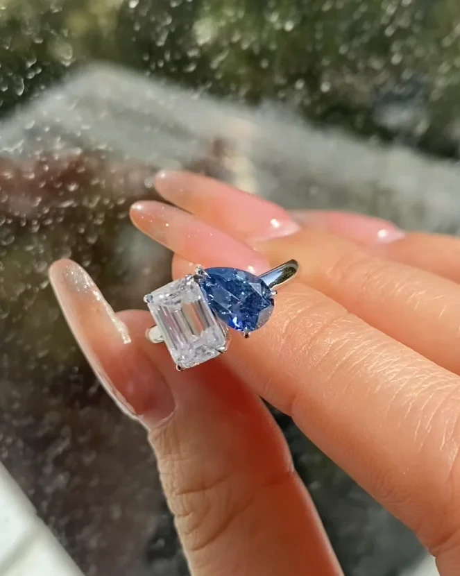 Luxury Lab Grown Diamond 1ct Def Vvs Pear Shape Engagement Lab Created 1ct Royal Blue Diamond Wedding Party Ring 1