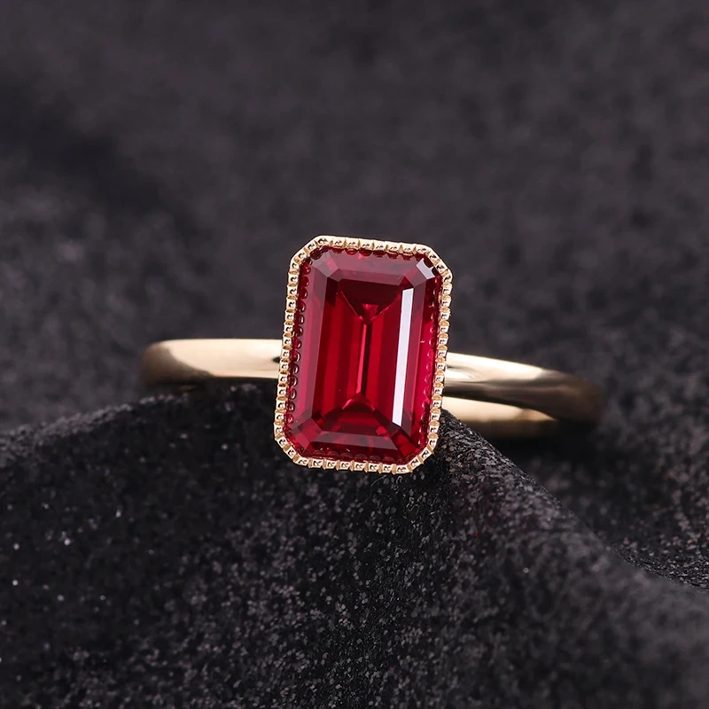 2.5ctw Emerald Grey Moisanite / Ruby Ring Ring Set Emerald Solitaire Ring 10k Gold Grey Diamond Engagement Ring Mother Day Gift 1
