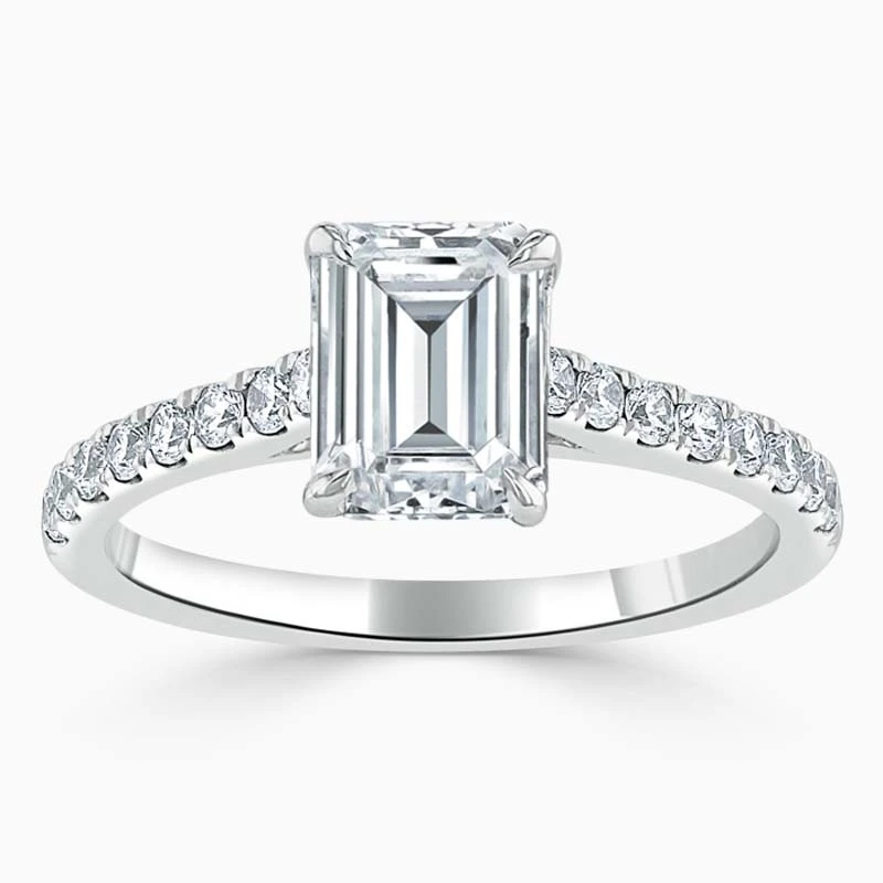 2ct Emerald Cut Classic Wedfit Cutdown 10k Ring de fiançailles pavée à moitié def Moisanite Ring 1