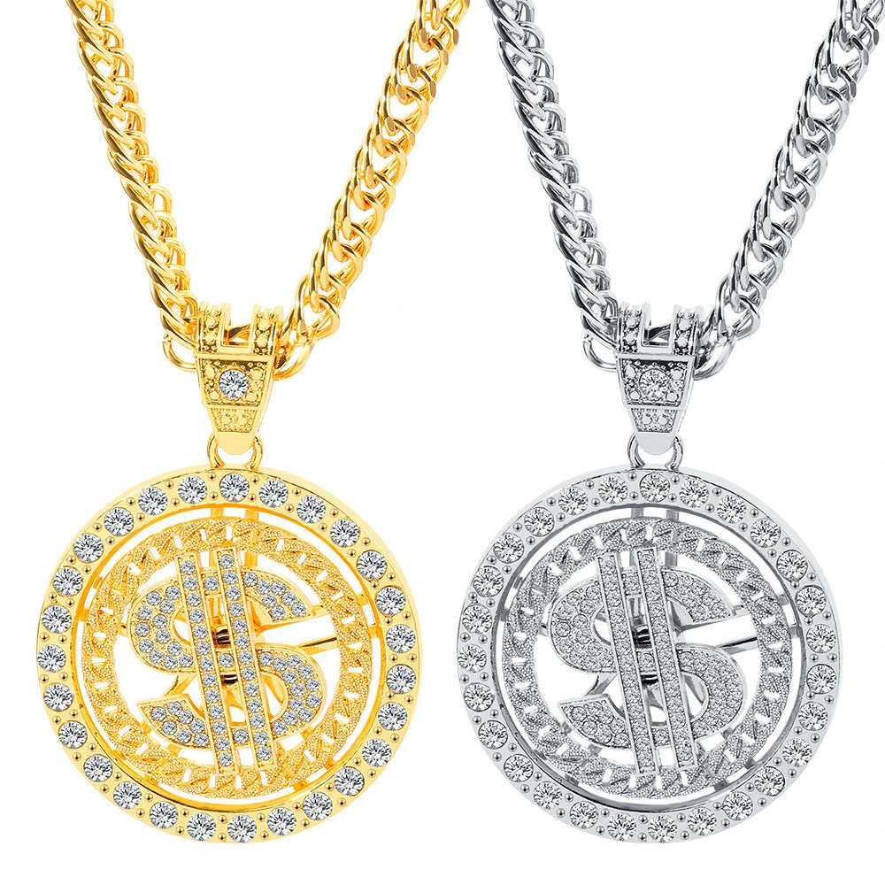 New Fashion Brand Us Dollar Necklace Rotatable Us Dollar Alloy Hip Hop Men's Personalized Pendant Men's 1