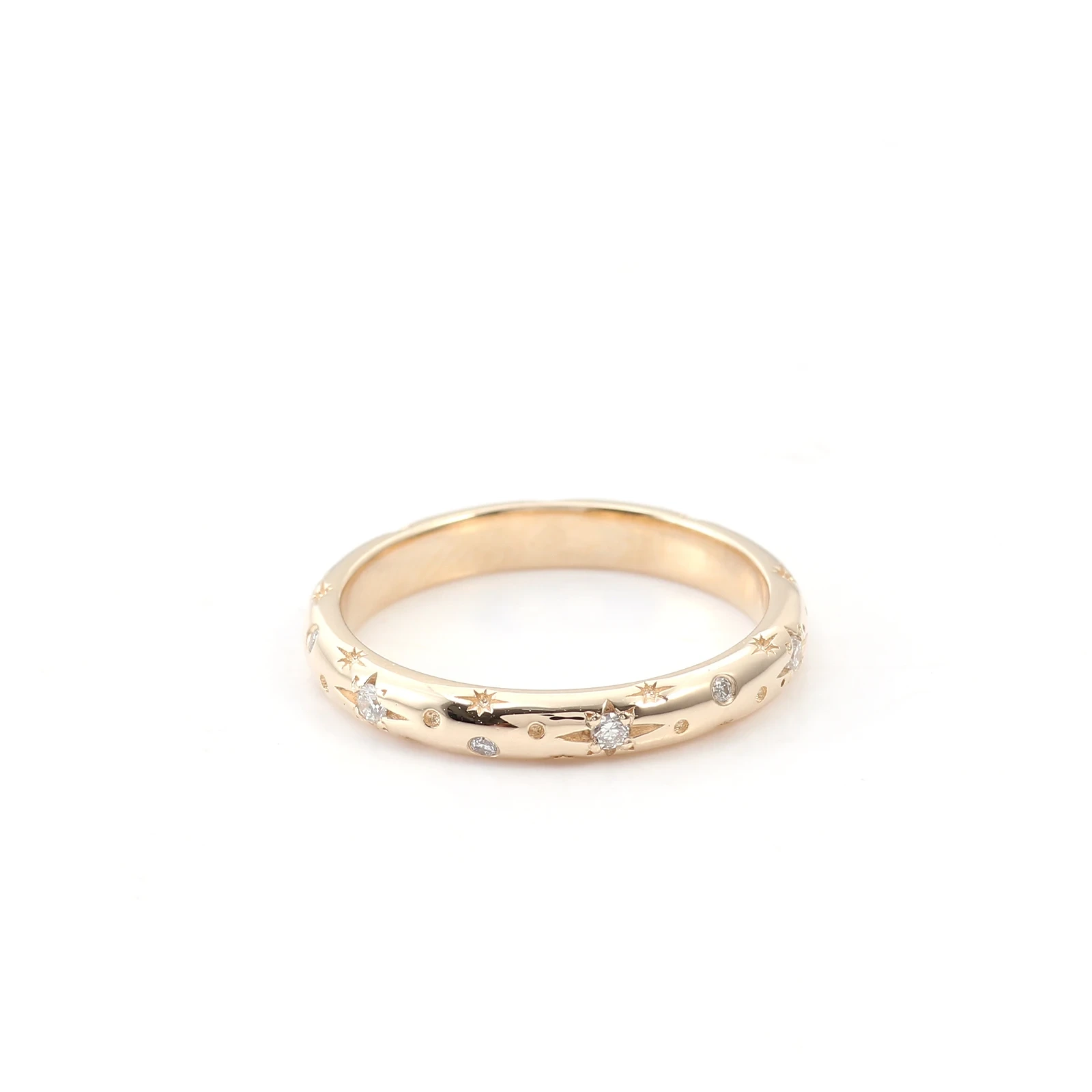 Starburst Wedding Band With Star Set Lab Diamonds In 10k 14k 18k Gold Dainty Stackable Star Band Minimalist Engagement Ring 1