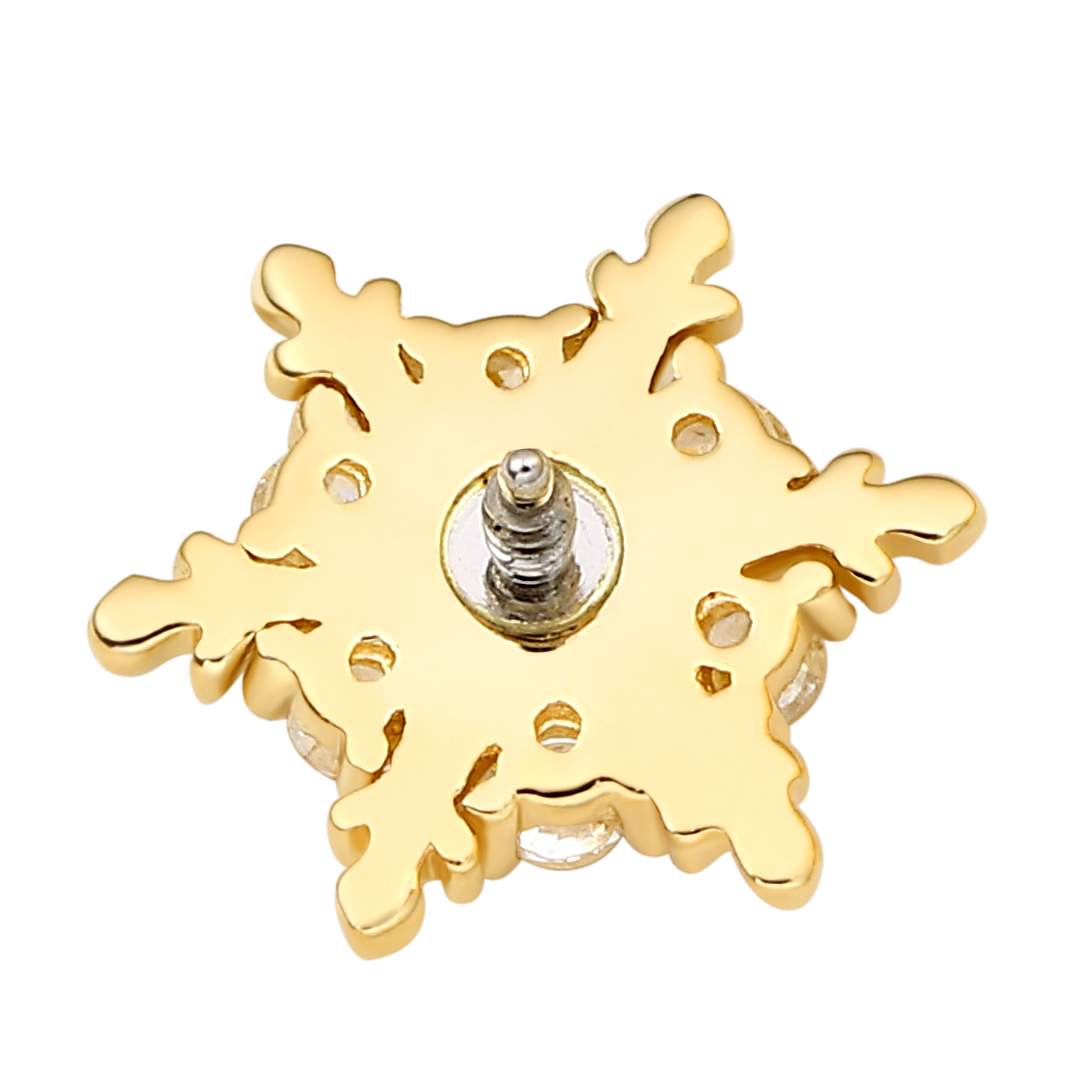 Eternal Metal 14k Solid Gold 5a Cz Paved Snowflake Ear<000000>nose Piercing Navel<000000>helix Jewelry Internally Threaded Ends Tops 9