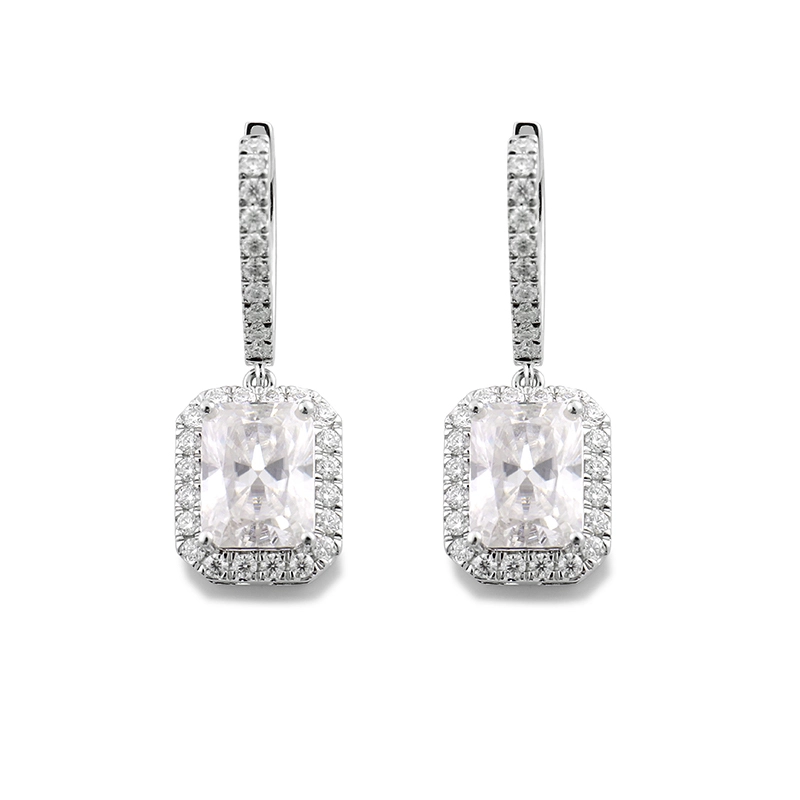 Provence D Color 8x6mmmm Radiant Cut Total 4 Carat Diamonds Tested Moissanite 10k White Gold Stud Earrings,Stud Earrings 1