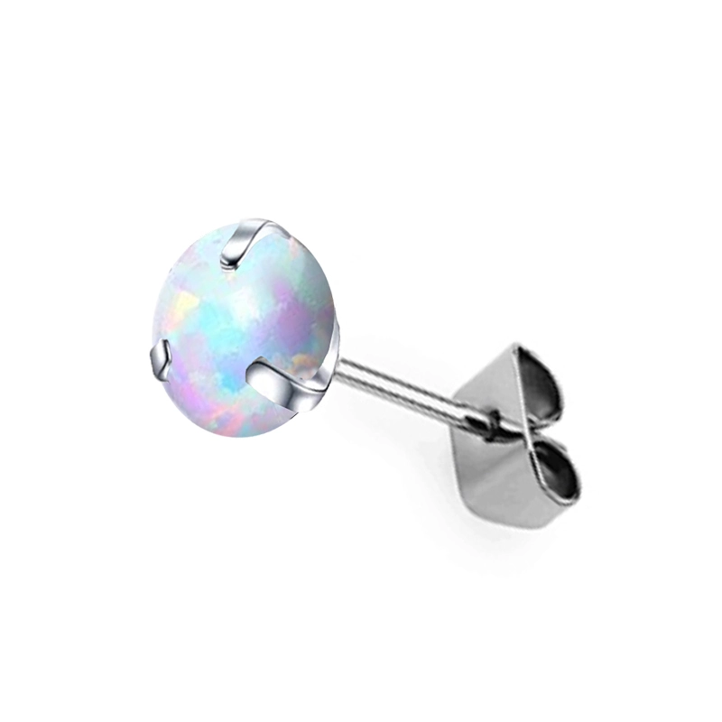Eternal Astm F136 Titanium 3 Prong Set Round Opal Post Earring 1