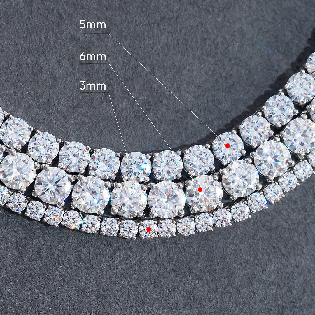 925 Diamante de plata esterlina Diamante 3 mm 5 mm 6 mm Cadena de tenis de moissanite para hombres 1