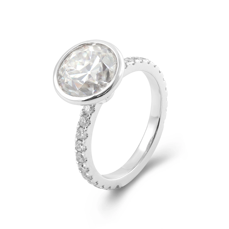 Bague de fiançailles en or blanc 18 carats avec diamants véritables et moissanite taille rose 2 carats, design tendance et luxueux 1