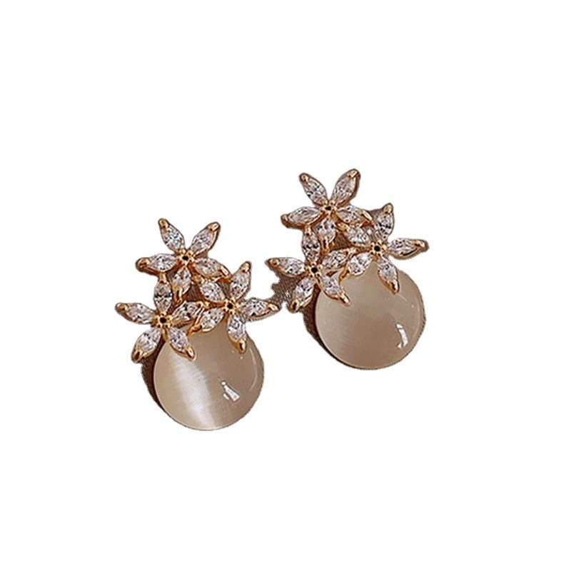 Wholesale Fashion Earrings High-end Cat's Eye Stones Zircon Flowers Women's Earrings Jewelry1 1