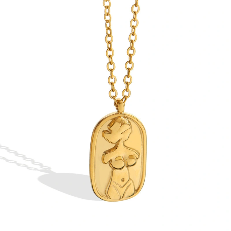 Wholesale Popular Gold-plated Plain Gold Body Pendant Necklace For Women Gift Discoloration Free Gold Stainless Steel Necklace 1