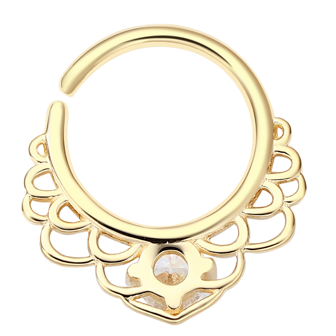 Eternal Metal 14k Solid Gold Filigree Lace Texture With Cz Ear <000000> Nose Hoop Piercing Navel <000000>labret Seamless Ring Jewelry 6