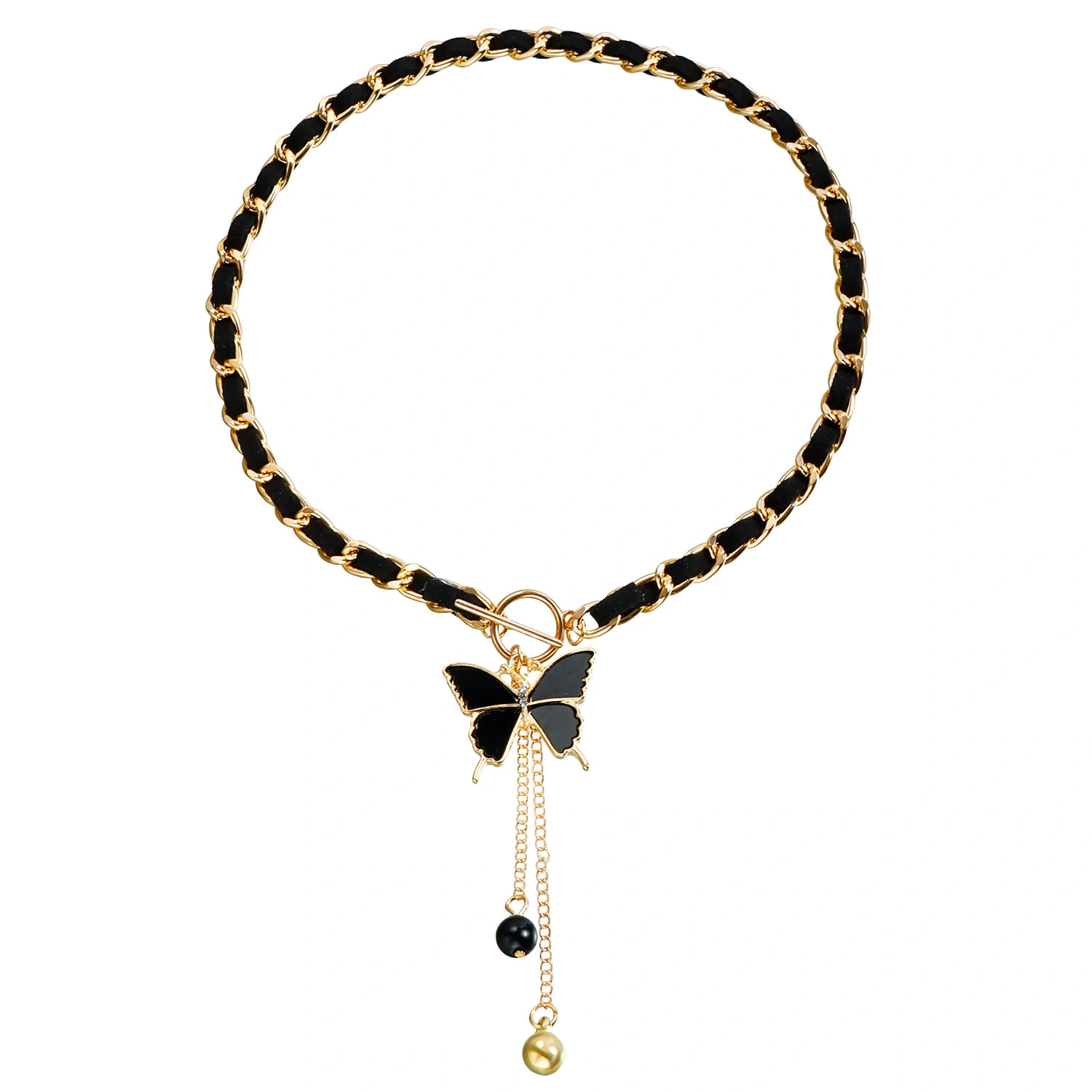 Sexy Wrapped Velvet Chain Black Heart-shaped Gold Butterfly Necklace Women's Collarbone Chain Tassel Collar 1