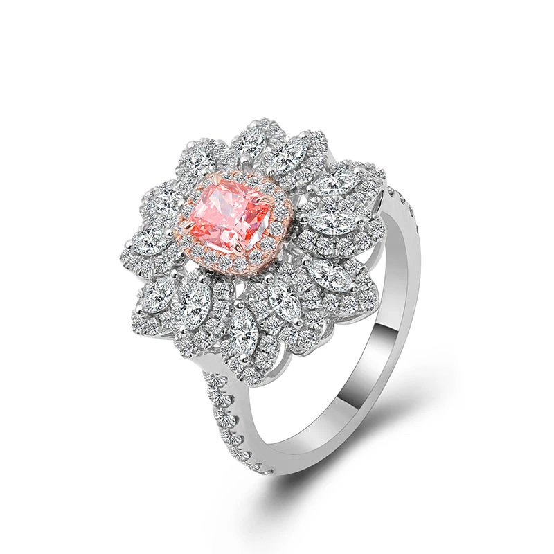 0.55 Carat Pink Diamond Engagement Ring Pink Diamond Cushion Bridal Ring 18k White Gold Lace Ring With White Lab Diamond Halo 1