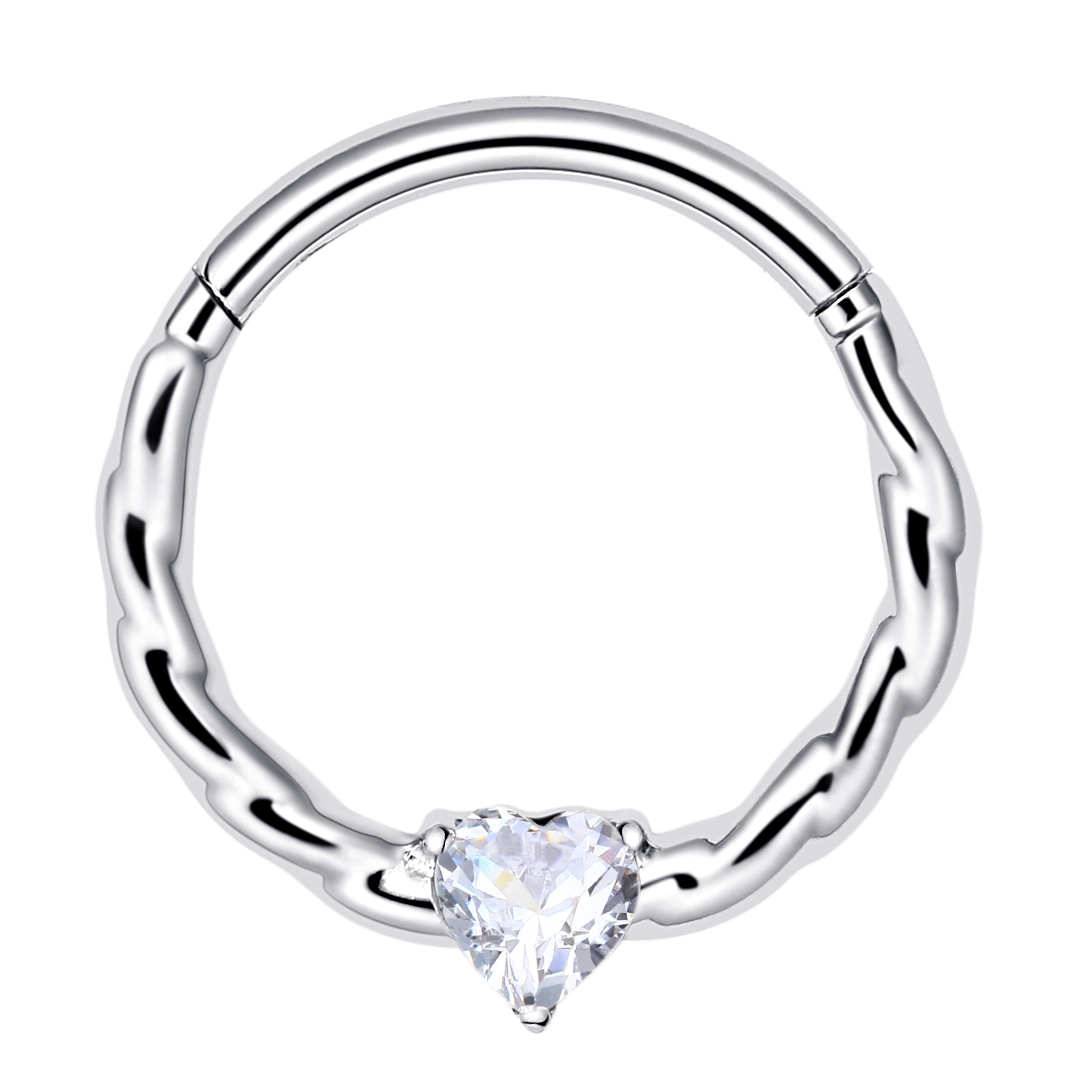 Eternal Metal Astm F136 Titanium Delicate Unique Hinged Segment Heart Shape Zircon Clicker Piercing Jewelry 1