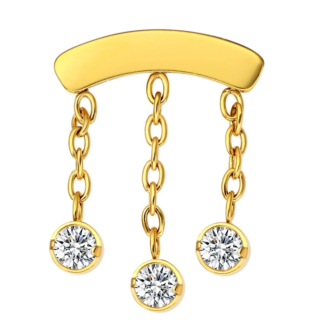 Eternal Metal Astm F136 Titanium Bezel Setting Cz Threaded Tops With Chain Dangle Piercing Jewelry 1