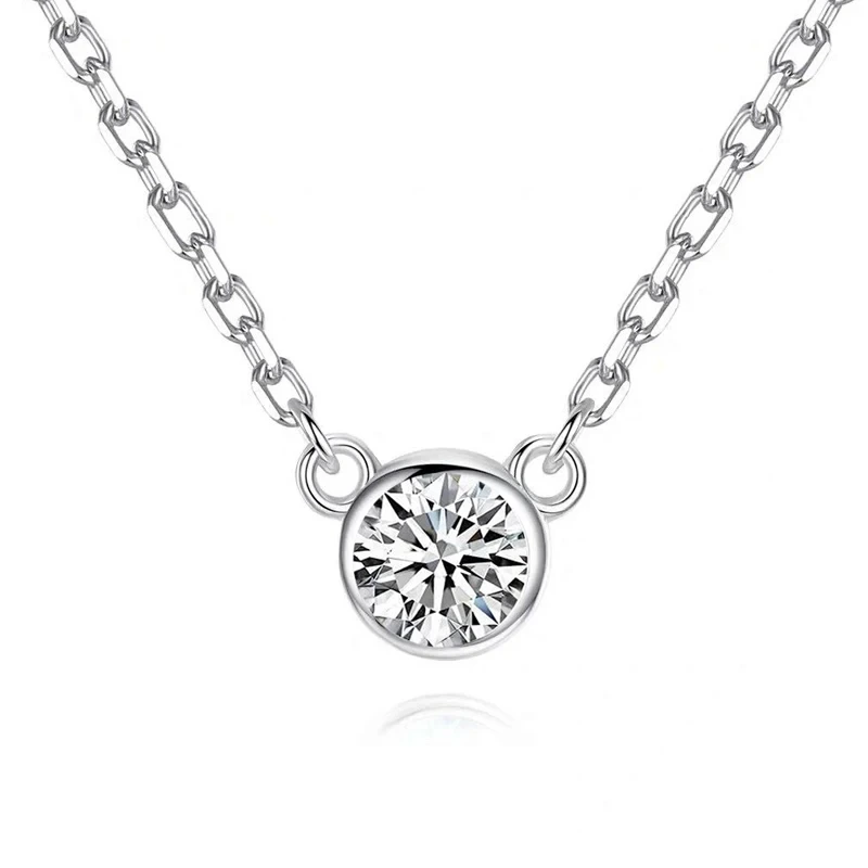Bezel Setting 18 Inches Long 3mm Def Color Round Diamond Pendant Necklace In 14k Solid White Gold As Valentine Day Gift 1
