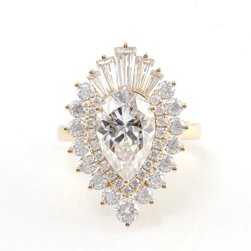 Bague de ballerine vintage en diamant en forme de poire Bague de fiançailles en or 14 carats Moissanite Bague halo taille baguette Art déco Bijoux de mariée 1