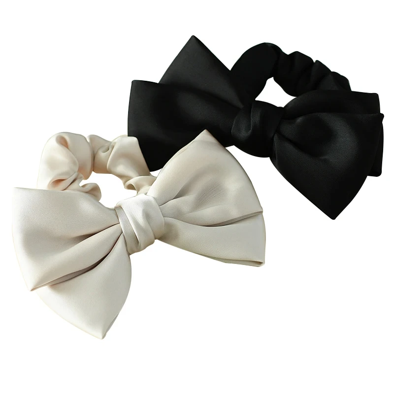 Solid Color Satin Large Intestine Bow Scrunchie Hair Rope Headdress 1