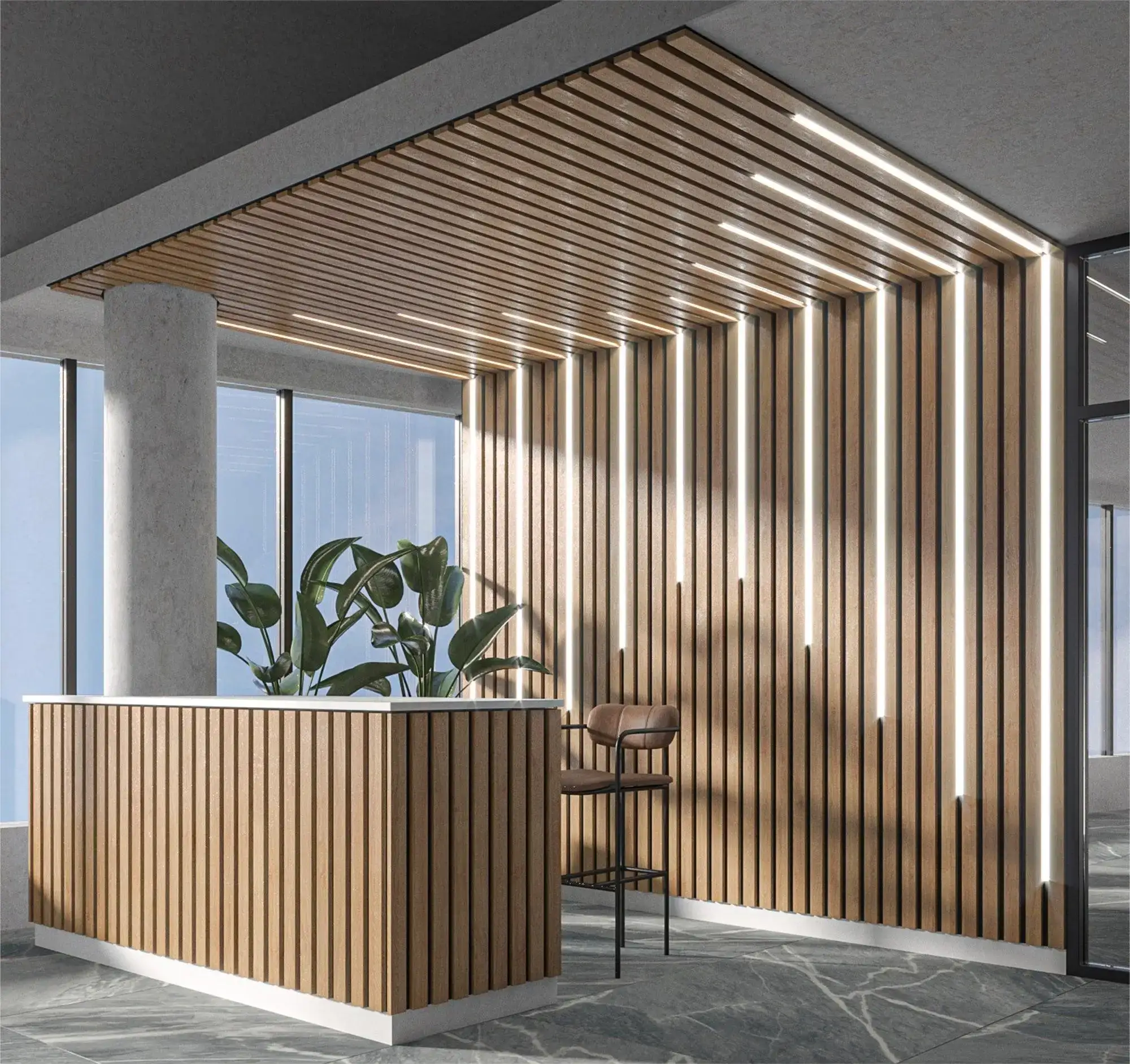 Soundproof PET Acoustic MDF Wood Panels White Oak 600x2400mm for Interior 1