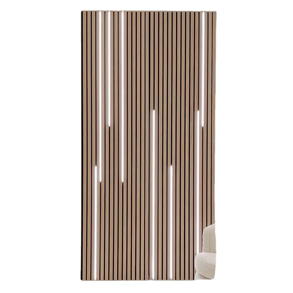 CE Certified PET Acoustic Wall Panel with LED Strip Lights - Wood Slat Panels 1