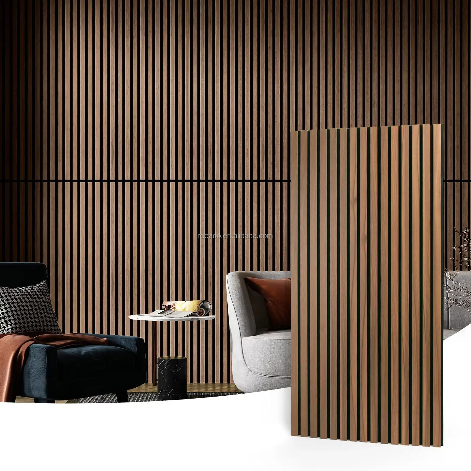 Acoustic Wood Slat Wall Panel with Decorative Veneer Finish and Sound Absorption 1