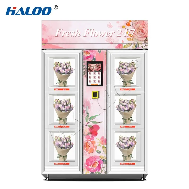آلة بيع خزانات التبريد الذكية من هالو، موزع على شكل زهرة، زهور طازجة، آلة بيع زهور مبردة مبتكرة 1