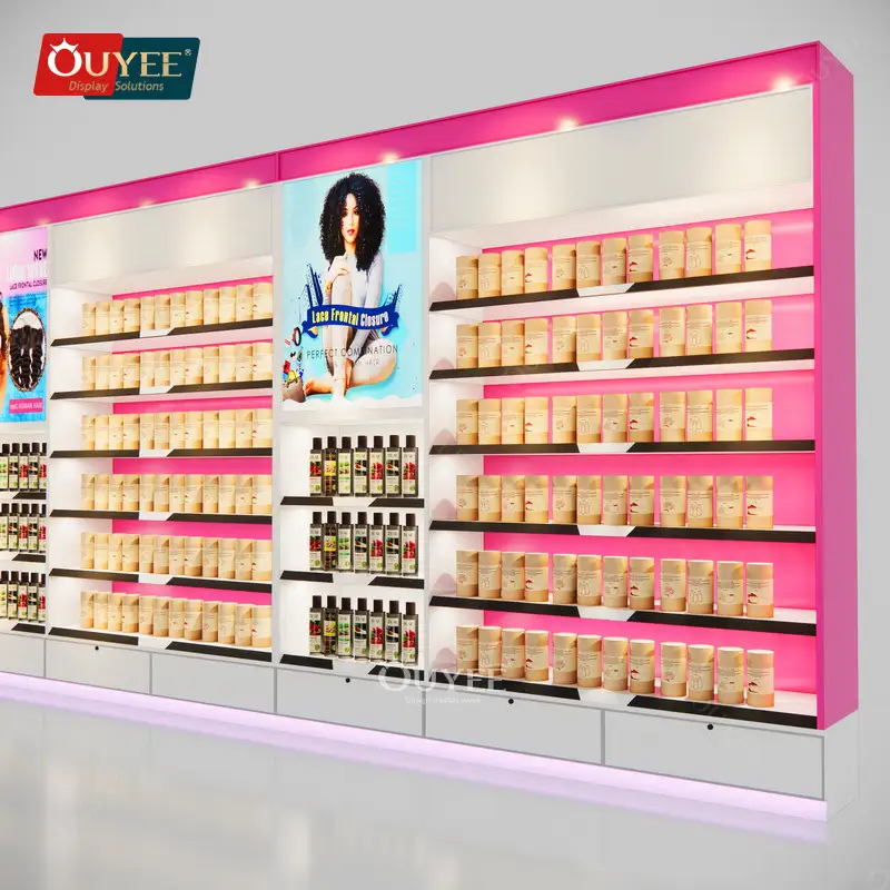 Custom Hair Bundles & Wig Shelves for Retail Store with LED 1