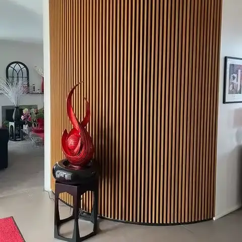 3D Wood Veneer Flexible Curly Bendable Acoustic MDF Wave Slat Wall Panel 1