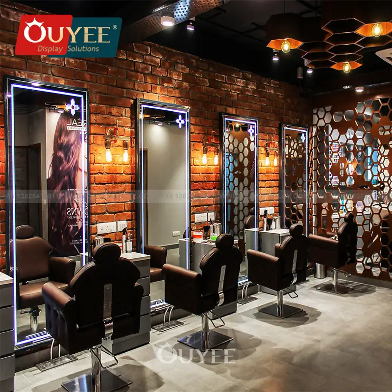 Présentoir sur mesure et miroir de comptoir de salon de coiffure, vente directe d'usine 1
