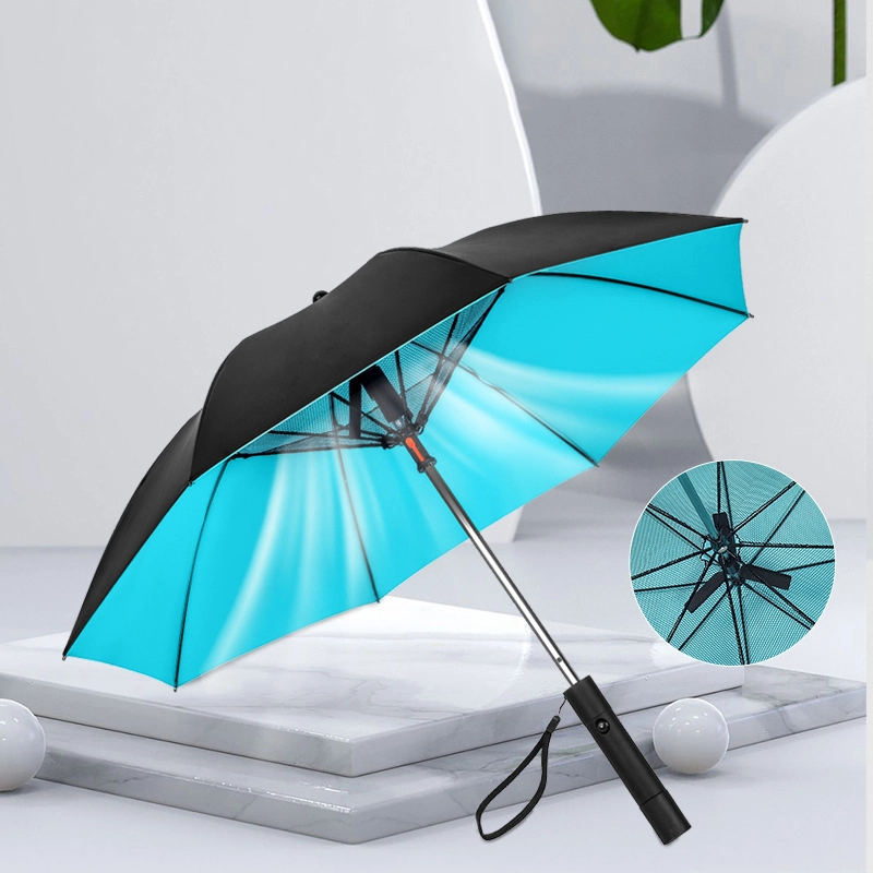 Hochwertiger Regenschirm ， Lm-l Handbuch Erwachsene Reise ， Schwarz UV-geschützt Lüfterkühlung Direkte USB-Aufladung Kunststoffgriff Gerade China 1