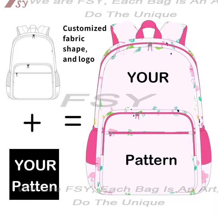 Wholesale Factory Oem Odm Custom Logo Uv Printed Polyester School Bags For Girls Primary Student Cartoon Backpack Kids Pink Bag 1