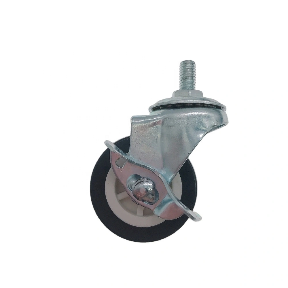 1.5 Inch 38mm Funiture Light Duty Equipment Threaded Stem Black Plastic Pvc Castor Wheel With Brake 1