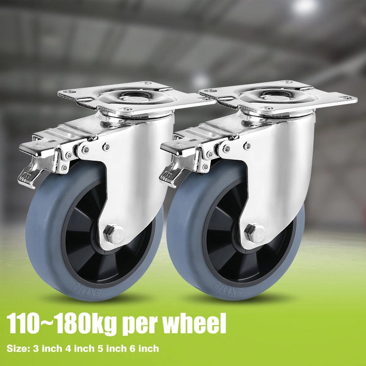 3 4 5 6 Inch Tpr Medium Heavy Duty Industrial Top Plate Screw Swivel Caster Wheel With Brake 1
